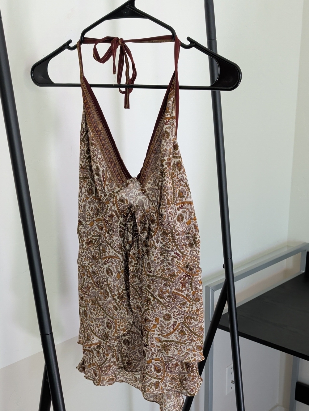 Boho Halter Paisley Print Tunic - Brown & Cream